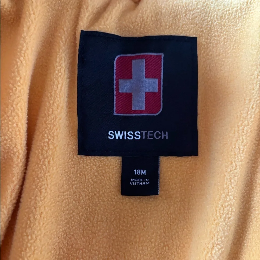 SwissTech Toddler Puffer Jacket 18M Gray Black Hooded Fleece Lined Winter Coat